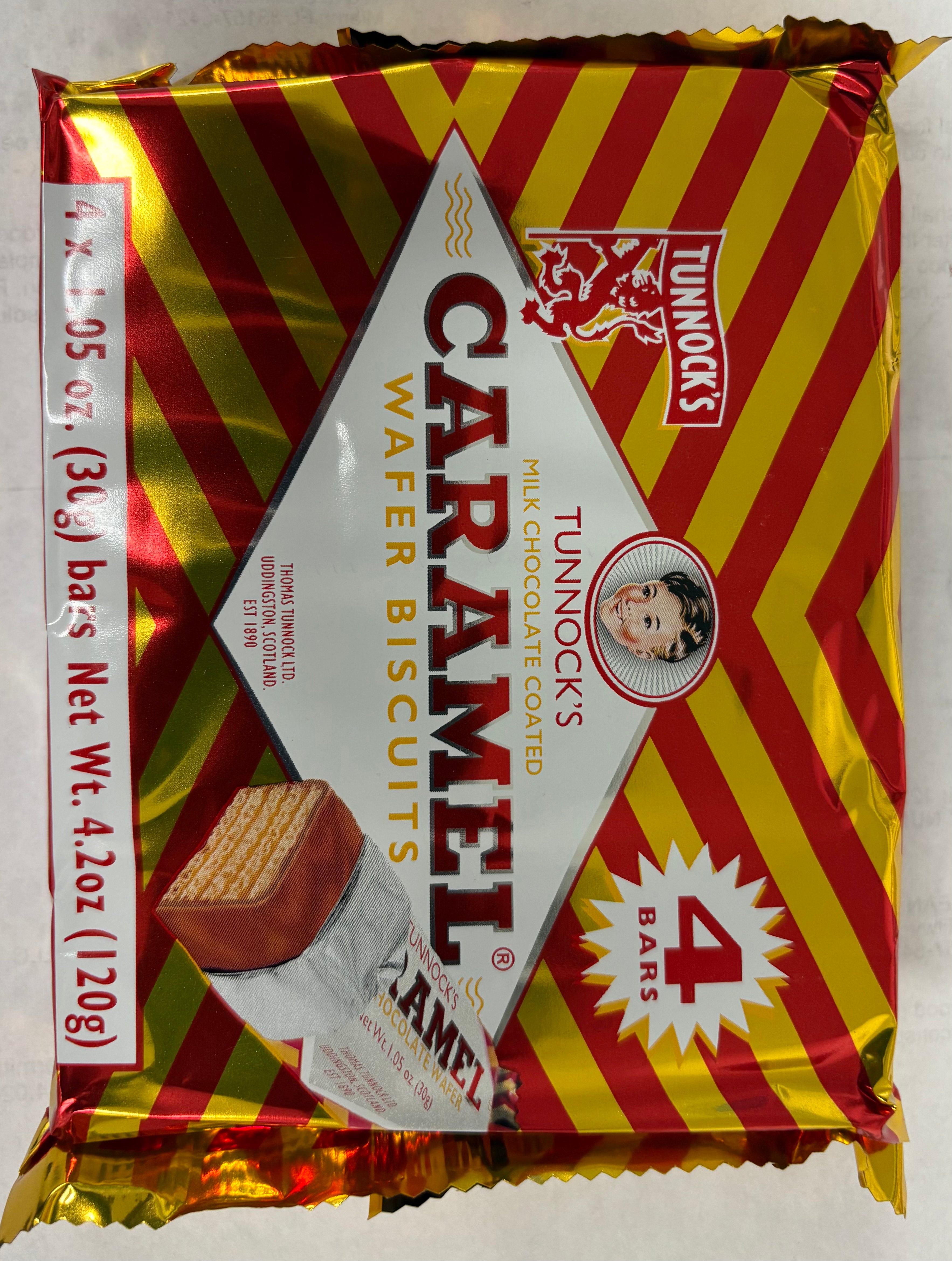 Tunnock's Caramel Log Wafer Biscuits – Pack Of 4 X 32g, Case Of 18, Suitable For Vegetarians